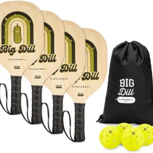 Superstar Wooden Pickleball Paddle Set of 4 Pickleball Paddles, 4 Balls & Bag – Best Beginner Starter 4-Pack of Pickleball Paddles