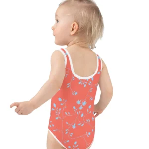 wild clematis one-piece little girls swimsuit in poppy