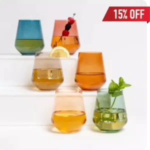 Set of 6 Multi-Colored Stemless Glasses